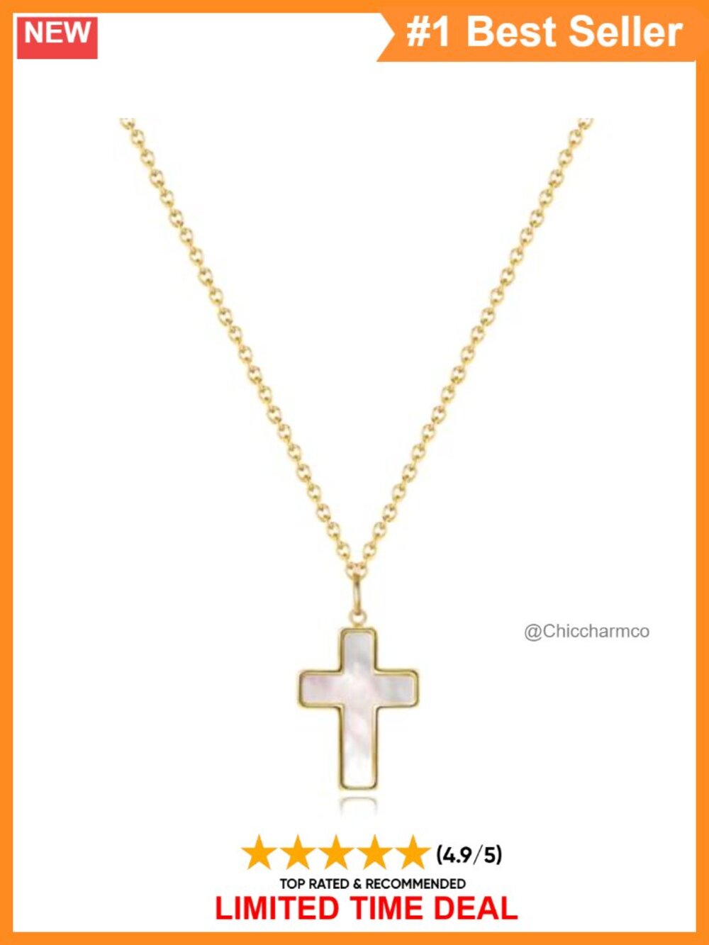 18K Gold Plated Shell Cross Necklace Titanium Steel 18''+2''